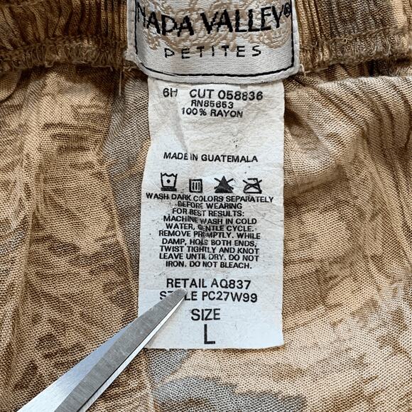 Vintage Napa Valley Maxi Skirt Earth Tone Cream Abstract Crinkle Petite Large - Picture 8 of 10